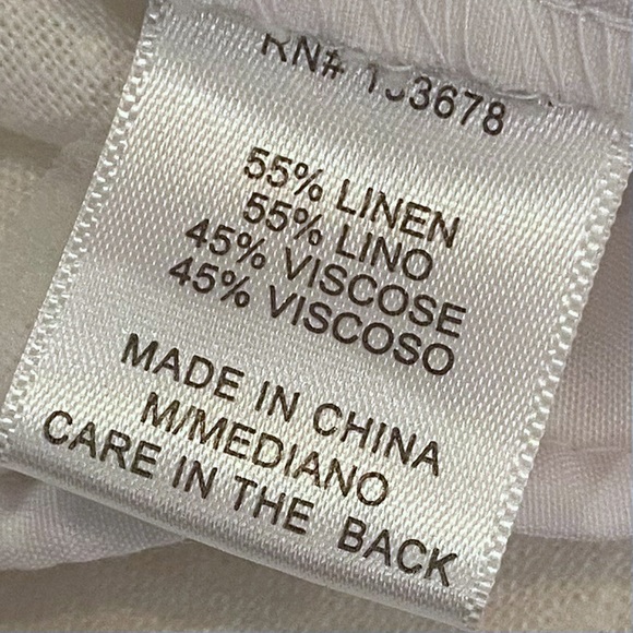 White Linen Blend Drawstring Pants Smocked Waist Flared by Lovetree - Picture 6 of 13